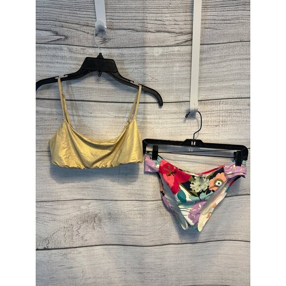 Trina Turk Gold and Floral Two Piece Swim Suit - Picture 1 of 6